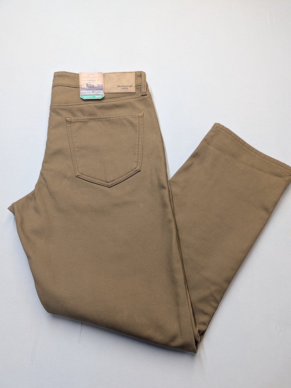 NWT Weatherproof Vintage Stretch Canvas Fleece Lined Brown Pants Mens Size 38x32